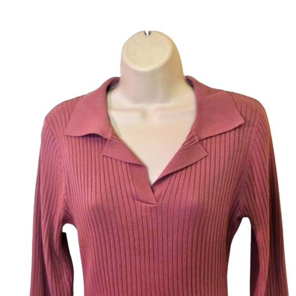 LOVE TREE Pink Mauve Ribbed, Collared Long Sleeve Dress, Size Large - Picture 6 of 16